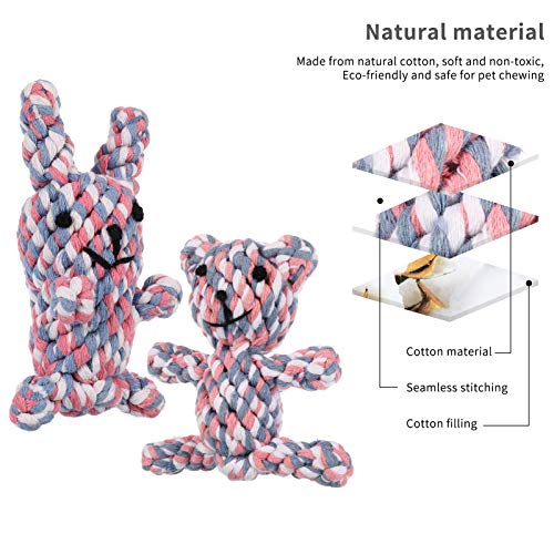 FANTESI 2 Pack Dog Rope Toys, Pet Puppy Rope Chew Toys Teeth Dogs Treats Toys Dogs Ball Knot Training toy for Small Middle Dog (Bear, Rabbit) - Image 4