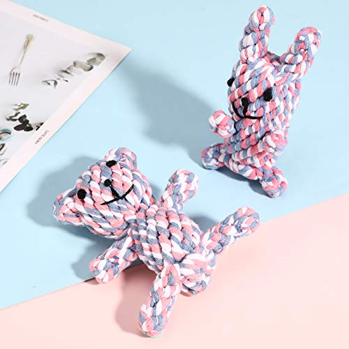 FANTESI 2 Pack Dog Rope Toys, Pet Puppy Rope Chew Toys Teeth Dogs Treats Toys Dogs Ball Knot Training toy for Small Middle Dog (Bear, Rabbit) - Image 5