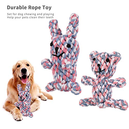 FANTESI 2 Pack Dog Rope Toys, Pet Puppy Rope Chew Toys Teeth Dogs Treats Toys Dogs Ball Knot Training toy for Small Middle Dog (Bear, Rabbit) - Image 6