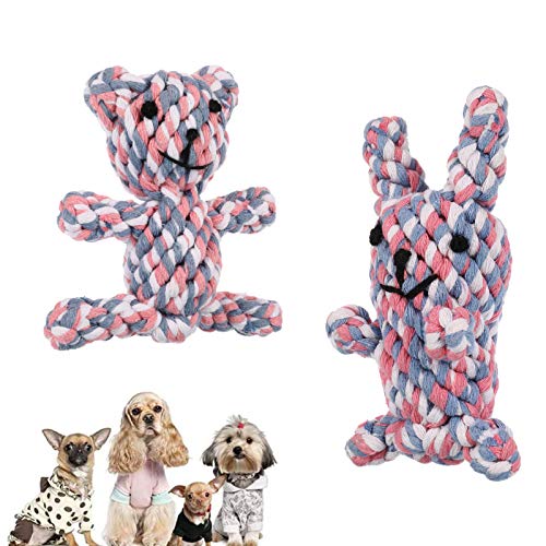 FANTESI 2 Pack Dog Rope Toys, Pet Puppy Rope Chew Toys Teeth Dogs Treats Toys Dogs Ball Knot Training toy for Small Middle Dog (Bear, Rabbit) - Image 7