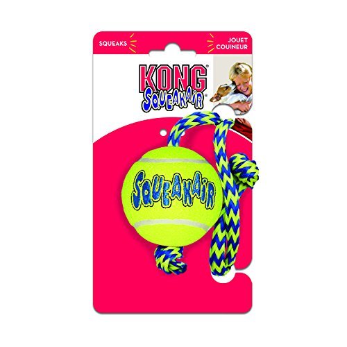 KONG - Squeakair Ball with Rope - Dog Toy Premium Squeak Tennis Balls, Gentle on Teeth - For Medium Dogs - Image 4