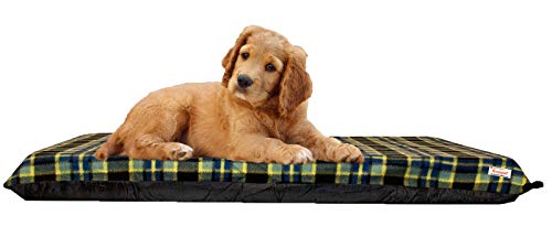 KosiPet® Large Deluxe High Density Foam Mattress Waterproof Dog Bed Beds Green Check Fleece - Image 3