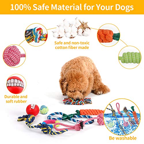 PETTOM Dog Toys Teething Training Dog Chew Toys 10pcs Dog Rope Toys 100% Natural Cotton Avoiding Dogs Boredom Anxiety Ball Rope and Chew Squeaky Toys for Large Medium Dogs Puppy Toys Dog Gift Set - Image 3