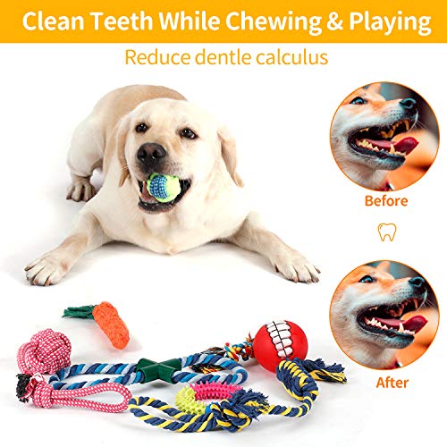 PETTOM Dog Toys Teething Training Dog Chew Toys 10pcs Dog Rope Toys 100% Natural Cotton Avoiding Dogs Boredom Anxiety Ball Rope and Chew Squeaky Toys for Large Medium Dogs Puppy Toys Dog Gift Set - Image 4