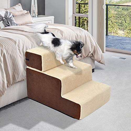 PawHut Deluxe Pet Stairs 3 Steps Dog Cat Soft Padded Covered Staircase Non Slip - Image 4