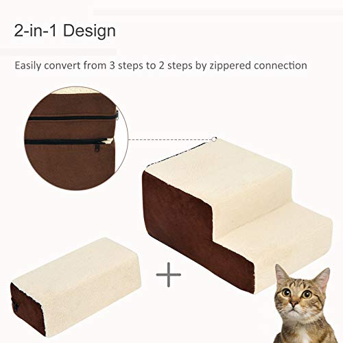 PawHut Deluxe Pet Stairs 3 Steps Dog Cat Soft Padded Covered Staircase Non Slip - Image 7