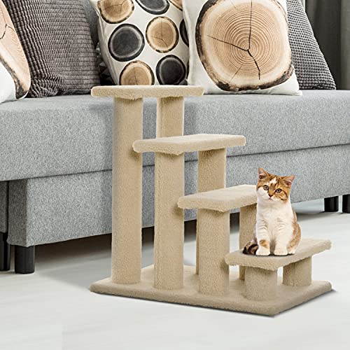 PawHut Dog Steps for Bed 4 Step Pet Stairs for Sofa Dog Cat Climb Ladder 63x43x60 cm Light Brown - Image 3
