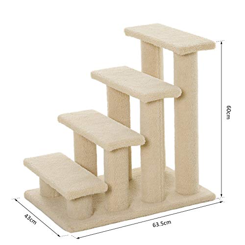 PawHut Dog Steps for Bed 4 Step Pet Stairs for Sofa Dog Cat Climb Ladder 63x43x60 cm Light Brown - Image 4
