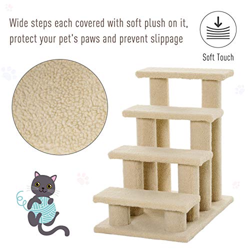 PawHut Dog Steps for Bed 4 Step Pet Stairs for Sofa Dog Cat Climb Ladder 63x43x60 cm Light Brown - Image 5