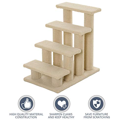 PawHut Dog Steps for Bed 4 Step Pet Stairs for Sofa Dog Cat Climb Ladder 63x43x60 cm Light Brown - Image 7