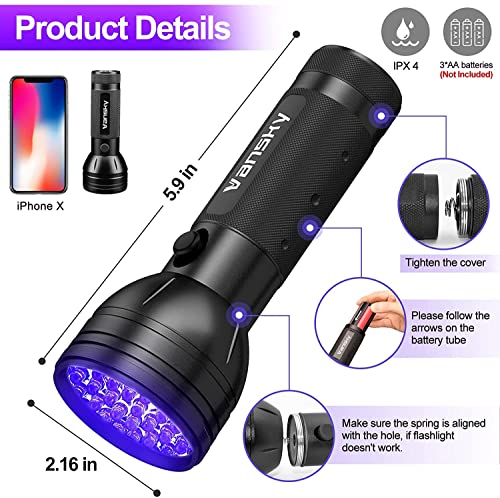 Vansky UV Torch, UV Flashlight Black Light for Pet Urine Detection,51 LED Blacklight Detector for Dog Urine,Pet Stains,Bed Bug on Carpet/Rugs/Floor【3 x AA Batteries Included】 - Image 7