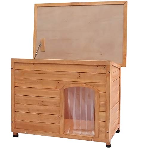 XEMQENER Extra Large Outdoor Wooden Dog Kennel Pet House with Removable Floor, Openable Slanted Roof and Soft PVC Door Curtain 116cm x 79cm x 81cm - Image 3
