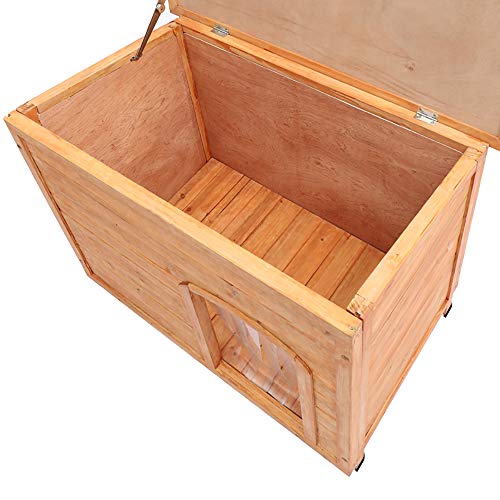 XEMQENER Extra Large Outdoor Wooden Dog Kennel Pet House with Removable Floor, Openable Slanted Roof and Soft PVC Door Curtain 116cm x 79cm x 81cm - Image 4