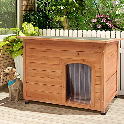 XEMQENER Extra Large Outdoor Wooden Dog Kennel Pet House with Removable Floor, Openable Slanted Roof and Soft PVC Door Curtain 116cm x 79cm x 81cm - Image 5