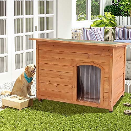 XEMQENER Extra Large Outdoor Wooden Dog Kennel Pet House with Removable Floor, Openable Slanted Roof and Soft PVC Door Curtain 116cm x 79cm x 81cm - Image 6