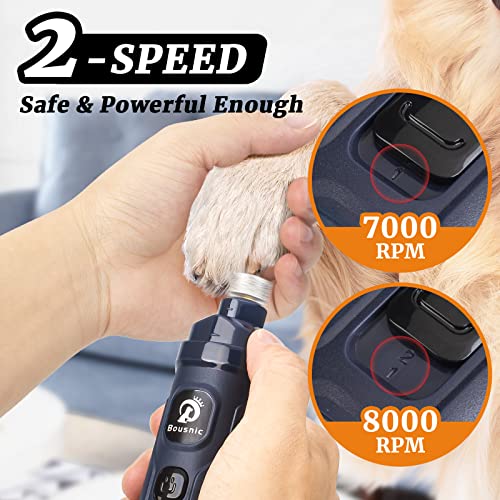 Bousnic Dog Nail Grinder and Clipper Kit - 2-Speed & 2 LED Lights Electric Rechargeable Pet Nail Trimmer Painless Paws Grooming & Smoothing for Small Medium Large Dogs & Cats - Image 4