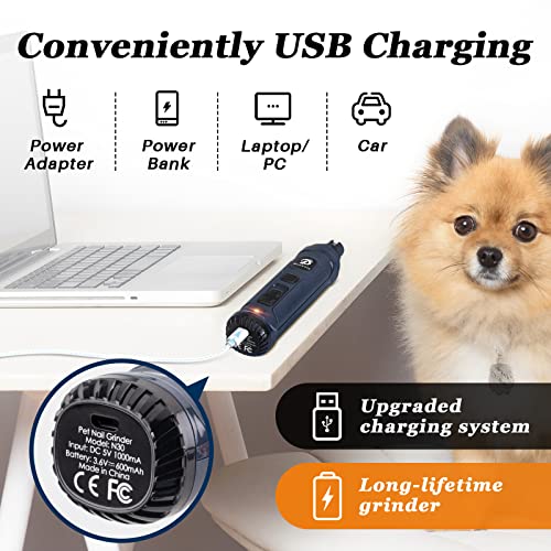 Bousnic Dog Nail Grinder and Clipper Kit - 2-Speed & 2 LED Lights Electric Rechargeable Pet Nail Trimmer Painless Paws Grooming & Smoothing for Small Medium Large Dogs & Cats - Image 7