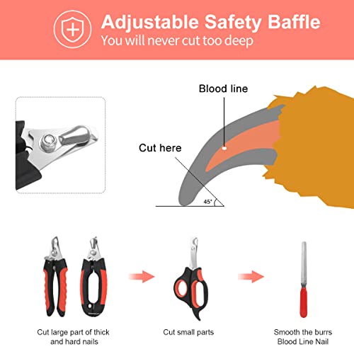 Penzance Dog Nail Clippers Trimmer Set - Quick Safety Guard to Avoid Over-Cutting, Stainless Steel Razor Sharp Blades, Sturdy Non-Slip Handles, Storage Bag and Nail File, Professional Pet Grooming - Image 6