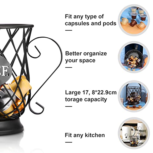 YUNYODA Coffee Storage Basket,Multiple Pod Holder Espresso Holders Coffee Pod Stand Kitchen Storage Holders for Coffee Capsules Home Cafe Hotel(Black) - Image 7