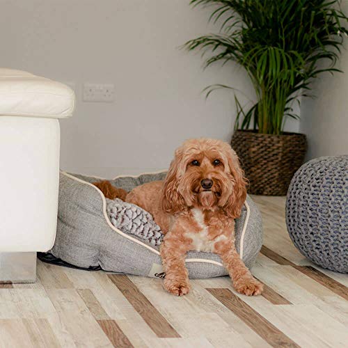 AllPetSolutions Alfie Range Dog Bed - Warm, Fleece-Lined Machine Washable with Raised Rim - Calming Pet Sofa & Home Lounger with Extra Soft Reversible, Removable Pillow Cushion - Medium, Grey - Image 4