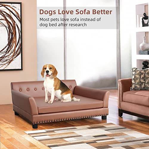 BingoPaw Large Dog Sofa Couch: Luxury Tech Leather Cloth Pet Sofa Chair for Medium Large Dogs - Wooden Frame Raised Waterproof Calming Indoor Cat Sofa Lounge Bed with Memory Foam Cushion Mat for Small Puppy - Image 3