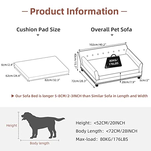 BingoPaw Large Dog Sofa Couch: Luxury Tech Leather Cloth Pet Sofa Chair for Medium Large Dogs - Wooden Frame Raised Waterproof Calming Indoor Cat Sofa Lounge Bed with Memory Foam Cushion Mat for Small Puppy - Image 5