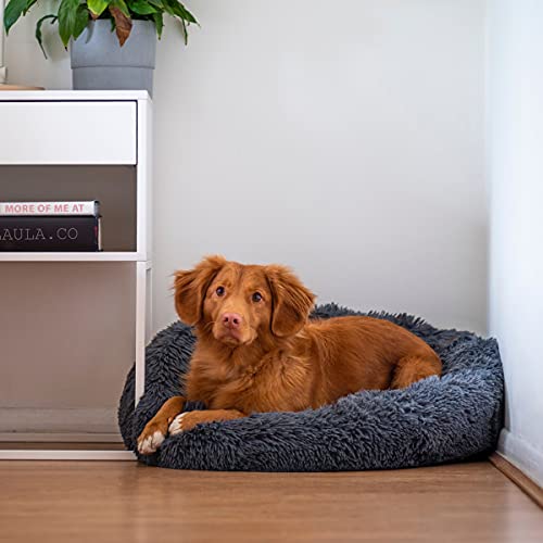WEASHUME Calming Dog Cat Bed 50/70/85/100 Plush Donut for Large Medium Small Dog Cat Calming Anxiety Relief Fluffy Soft Cuddler Round Pet Nest Orthopedic Relief Anti-Slip Dark Grey 85cm - Image 4