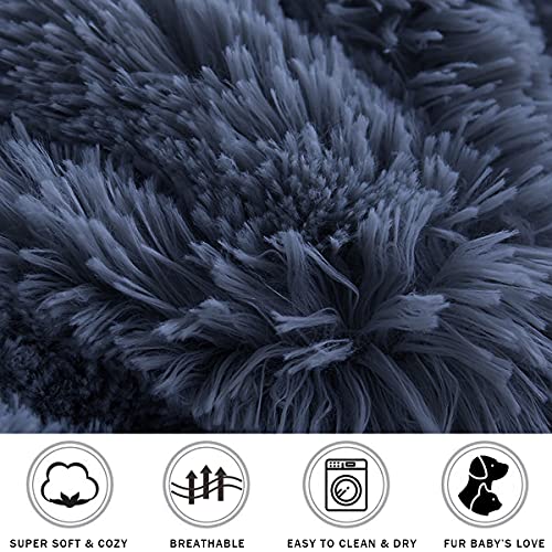 WEASHUME Calming Dog Cat Bed 50/70/85/100 Plush Donut for Large Medium Small Dog Cat Calming Anxiety Relief Fluffy Soft Cuddler Round Pet Nest Orthopedic Relief Anti-Slip Dark Grey 85cm - Image 5