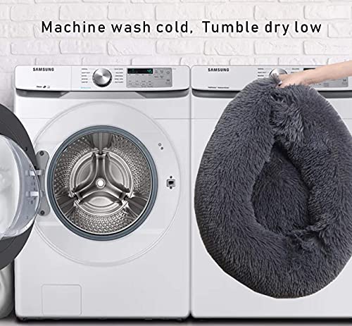 WEASHUME Calming Dog Cat Bed 50/70/85/100 Plush Donut for Large Medium Small Dog Cat Calming Anxiety Relief Fluffy Soft Cuddler Round Pet Nest Orthopedic Relief Anti-Slip Dark Grey 85cm - Image 6