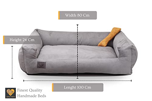 LUVLY Pets Luxury Dog Bed - Orthopaedic Memory Foam Filling Cushion - Washable and Removable Cotton Cover - Non Slip - Dog Sofa - Chew Resistant - Chew Toy as Gift - Handmade (XL 100x80cm, Grey) - Image 3