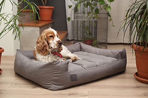 LUVLY Pets Luxury Dog Bed - Orthopaedic Memory Foam Filling Cushion - Washable and Removable Cotton Cover - Non Slip - Dog Sofa - Chew Resistant - Chew Toy as Gift - Handmade (XL 100x80cm, Grey) - Image 7