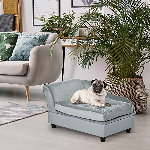 PawHut Dog Sofa for XS and S Size Dogs, Pet Chair Couch with Hidden Under Seat Storage, Kitten Sofa Bed with Soft Cushion Washable Cover, Wooden Frame - Grey - Image 3