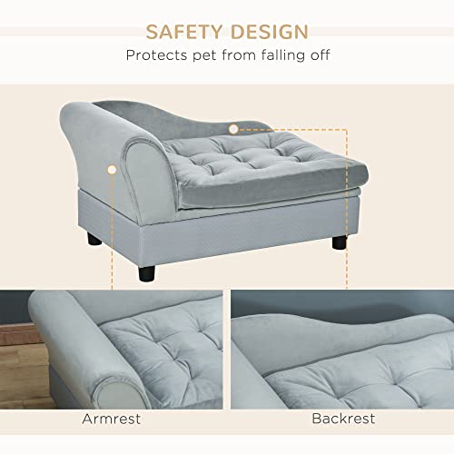 PawHut Dog Sofa for XS and S Size Dogs, Pet Chair Couch with Hidden Under Seat Storage, Kitten Sofa Bed with Soft Cushion Washable Cover, Wooden Frame - Grey - Image 7