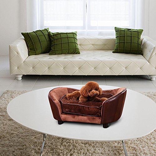 PawHut Dog Sofa Bed, Pet Couch with Removable Soft Cushion, Cat Sofa Lounge with Back Pocket, Thick Sponge, Wooden Frame - Image 3