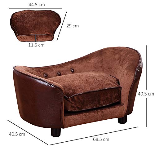 PawHut Dog Sofa Bed, Pet Couch with Removable Soft Cushion, Cat Sofa Lounge with Back Pocket, Thick Sponge, Wooden Frame - Image 4