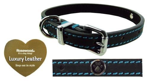 Rosewood Luxury Leather Dog Collar, 10 - 14-inch, Black - Image 4