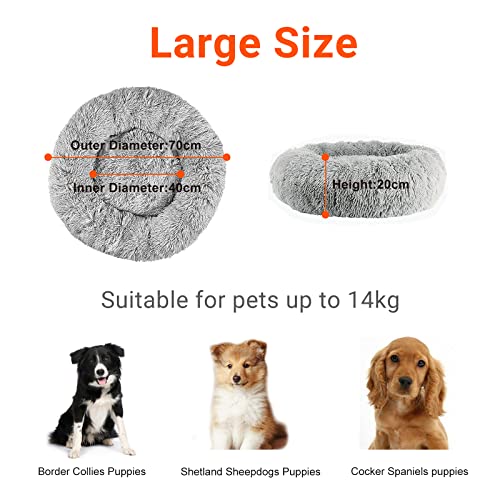 fireowl Calming Dog Bed Large: 70cm Donut Bed Anti Anxiety Dog Bed,Cozy Pet Dog Bed Plush Cuddler Soft Puppy Sofa,Cat Cushion Machine Washable Dog Sofa Bed Light Grey - Image 3