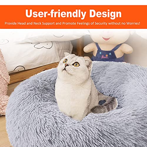 fireowl Calming Dog Bed Large: 70cm Donut Bed Anti Anxiety Dog Bed,Cozy Pet Dog Bed Plush Cuddler Soft Puppy Sofa,Cat Cushion Machine Washable Dog Sofa Bed Light Grey - Image 5