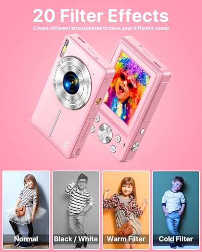 Digital Camera 1080P FHD Compact Digital Camera 44MP Portable Mini Small Photo Camera with 2.4" LCD Screen, 16X Digital Zoom and 1 Battery Vlogging Camera for Kids, Girls, Boys-Pink - Image 5