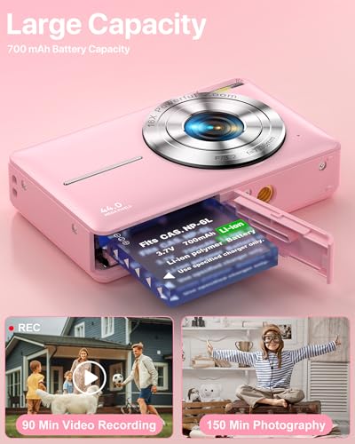 Digital Camera 1080P FHD Compact Digital Camera 44MP Portable Mini Small Photo Camera with 2.4" LCD Screen, 16X Digital Zoom and 1 Battery Vlogging Camera for Kids, Girls, Boys-Pink - Image 6