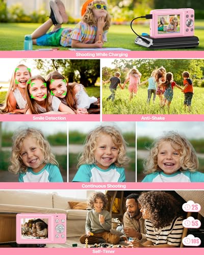 Digital Camera 1080P FHD Compact Digital Camera 44MP Portable Mini Small Photo Camera with 2.4" LCD Screen, 16X Digital Zoom and 1 Battery Vlogging Camera for Kids, Girls, Boys-Pink - Image 8
