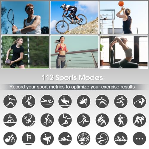 Puqo Smart Watch (Answer/Make Calls), Smart Watches for Men Women with 1.85 Touch Screen, Step Counter, IP68 Waterproof, 112 Sport Modes, Heart Rate/Sleep Monitor Fitness Watch for iOS Android, Black - Image 4