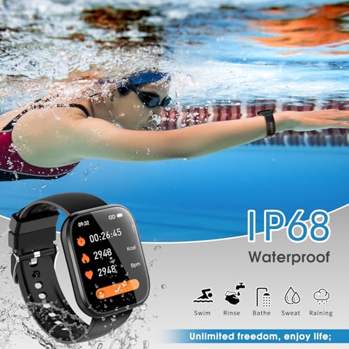 Puqo Smart Watch (Answer/Make Calls), Smart Watches for Men Women with 1.85 Touch Screen, Step Counter, IP68 Waterproof, 112 Sport Modes, Heart Rate/Sleep Monitor Fitness Watch for iOS Android, Black - Image 5