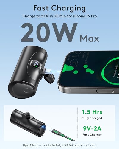 Small Power Bank Fast Charging, Mini Portable Charger 5,000mAh Battery Pack with Built-In USB-C Connector, 20W PD QC PowerBank Compatible with iPhone 16 15 Samsung Android etc - Image 4