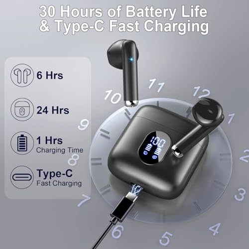 Wireless Earbuds, Bluetooth 5.3 Headphones in Ear 2025 Wireless Headphones with 4 ENC Mics Noise Cancelling Ear Buds, Deep Bass Stereo Sport Earphones 36H Playtime, IP7 Waterproof/LED Display/USB-C - Image 7