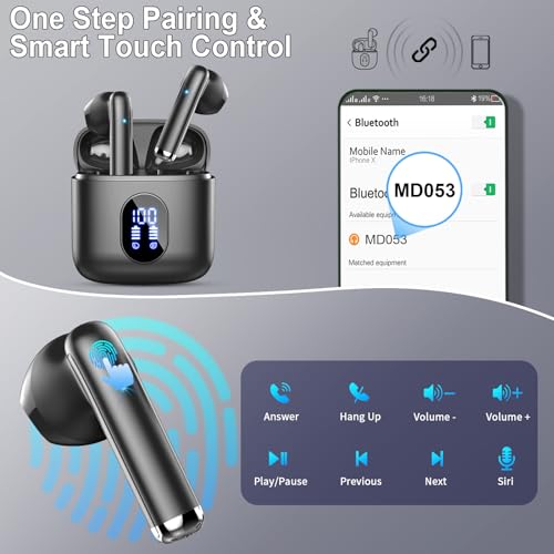Wireless Earbuds, Bluetooth 5.3 Headphones in Ear 2025 Wireless Headphones with 4 ENC Mics Noise Cancelling Ear Buds, Deep Bass Stereo Sport Earphones 36H Playtime, IP7 Waterproof/LED Display/USB-C - Image 8