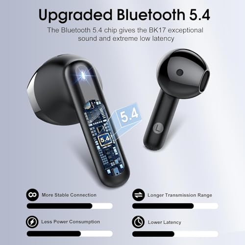 Wireless Earbuds, Bluetooth 5.4 Headphones in Ear with 4 ENC Noise Cancelling Mic, Wireless Earphones with HiFi Stereo Deep Bass, IP7 Waterproof Bluetooth Ear Buds 40H Playtime Mini USB-C LED Display - Image 4
