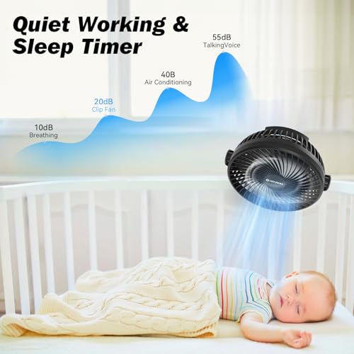Ateroll 10000mAh Clip on Fan with Remote, 3 Speeds USB Rechargeable Fan with Timer & LED Lights, 360°Rotate 8" Battery Powered Desk Fans for Home Office Travel Camping(Black) - Image 4