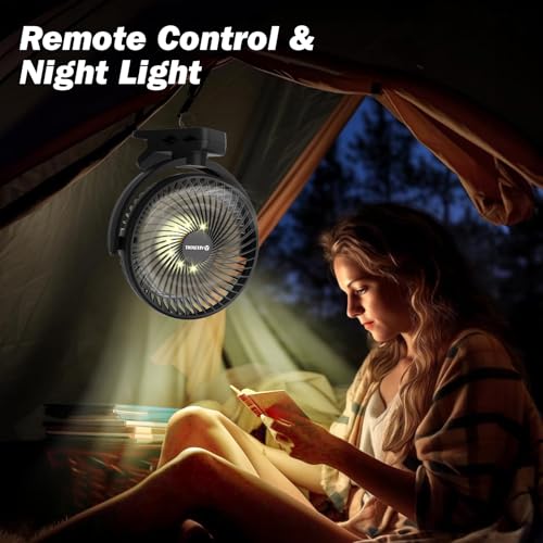 Ateroll 10000mAh Clip on Fan with Remote, 3 Speeds USB Rechargeable Fan with Timer & LED Lights, 360°Rotate 8" Battery Powered Desk Fans for Home Office Travel Camping(Black) - Image 6