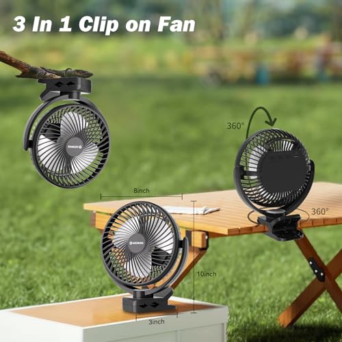 Ateroll 10000mAh Clip on Fan with Remote, 3 Speeds USB Rechargeable Fan with Timer & LED Lights, 360°Rotate 8" Battery Powered Desk Fans for Home Office Travel Camping(Black) - Image 7